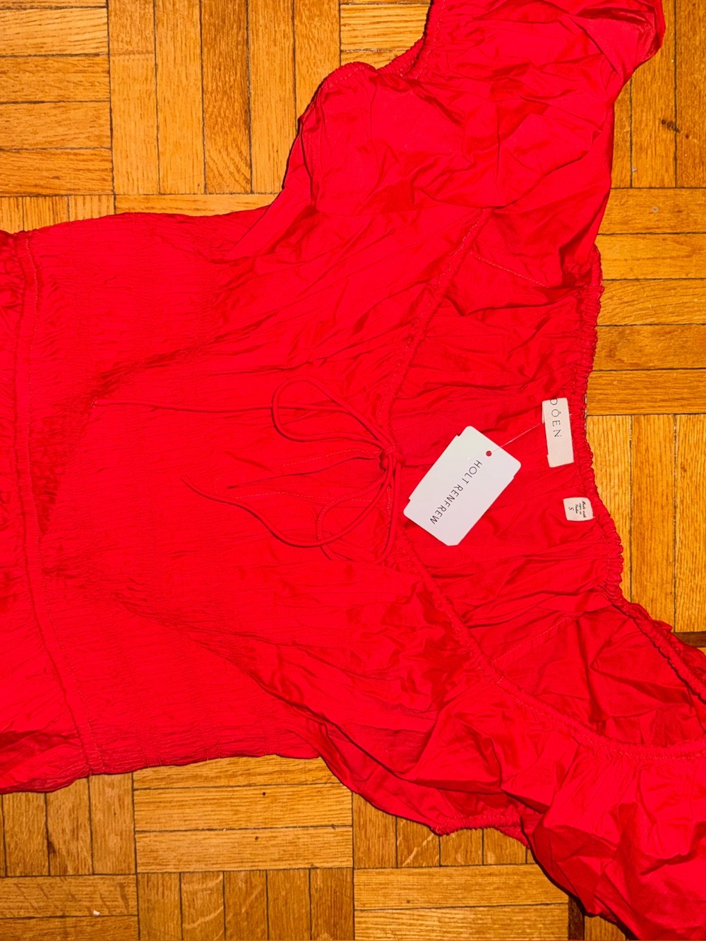 NEW Doen Quinn Red Puff Sleeve Smocked Midi Dress New with tags - Picture 14 of 15